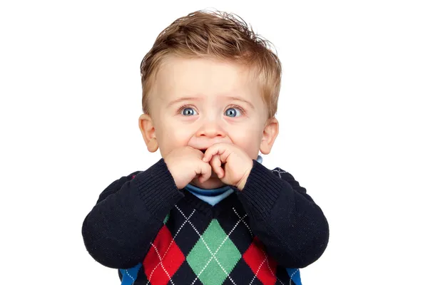 Bellissimo bambino biondo con gli occhi blu — Foto Stock