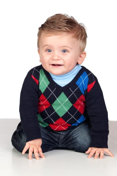 Beautiful blond baby with blue eyes — Stock Photo, Image