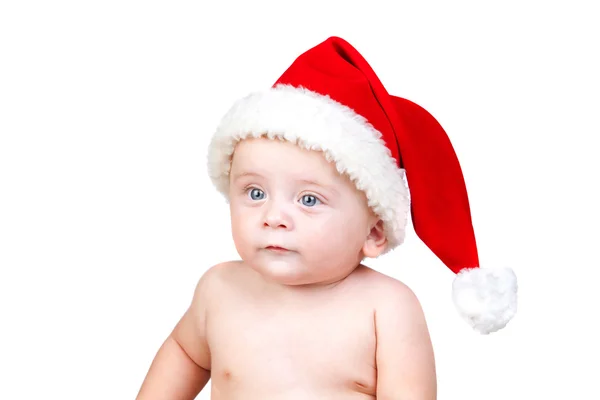 Όμορφο μωρό με μπλε μάτια και Χριστούγεννα καπέλο — Φωτογραφία Αρχείου
