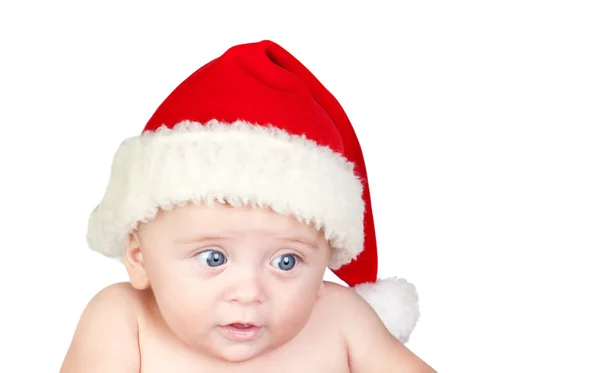 Όμορφο μωρό με μπλε μάτια και Χριστούγεννα καπέλο — Φωτογραφία Αρχείου