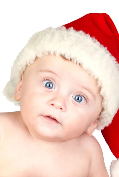 漂亮宝贝与蓝色的眼睛和圣诞帽子 — 图库照片