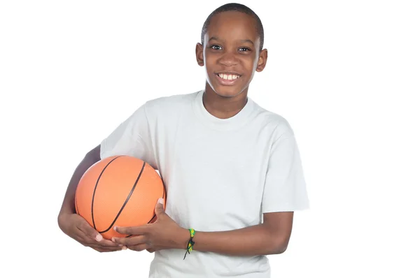 Rapaz segurando uma bola de basquete — Fotografia de Stock
