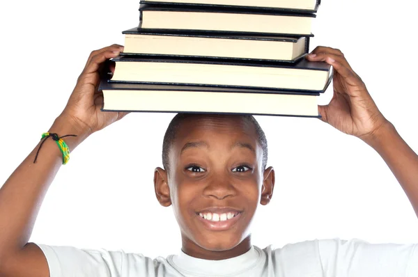 Child with books in the head — Stockfoto