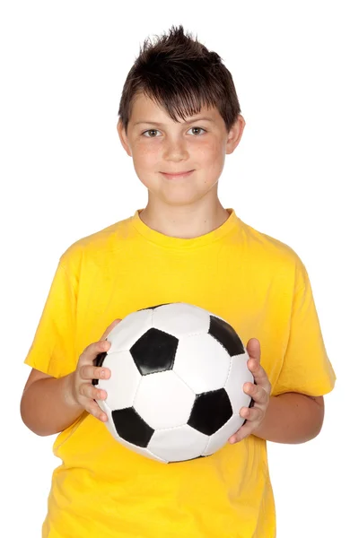 Rozkošný chlapec s fotbalovým míčem — Stock fotografie