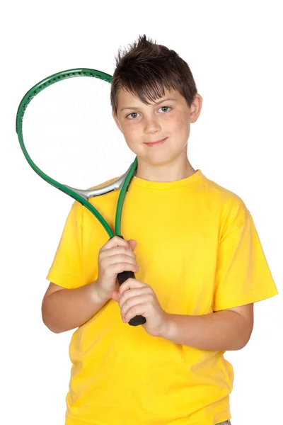 Criança adorável com uma raquete de tênis — Fotografia de Stock