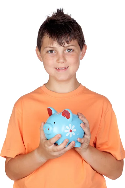 Funny child with a money-box — Stock Photo, Image