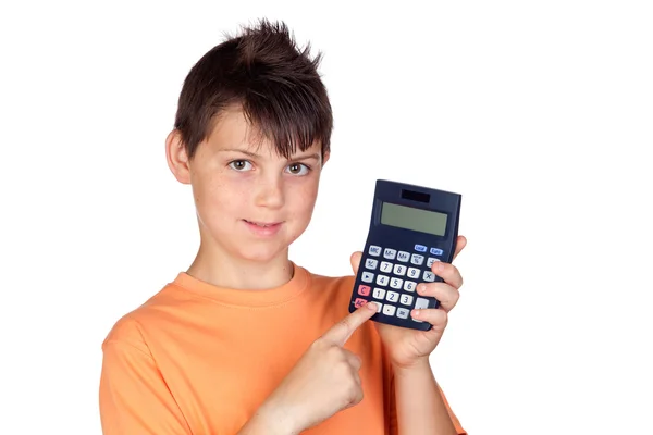 Criança engraçada com uma calculadora — Fotografia de Stock