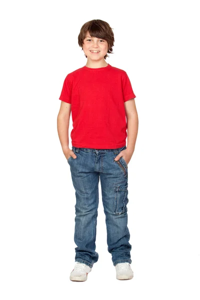 Kind whit rode shirt — Stockfoto