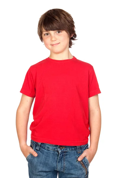 Enfant chemise blanche rouge — Photo