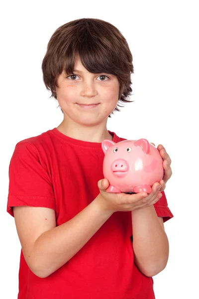 搞笑儿童与粉红小猪-银行 — 图库照片