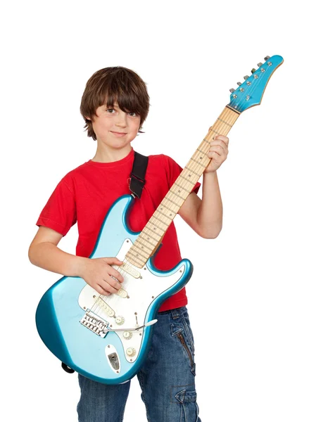 मुलगा पांढरा इलेक्ट्रिक गिटार — स्टॉक फोटो, इमेज