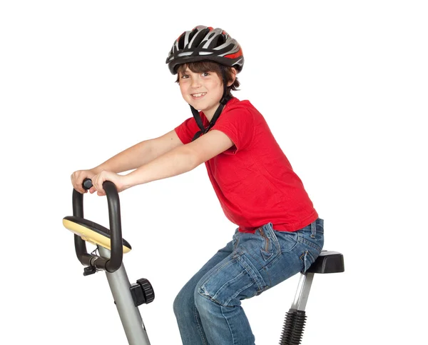 Grappige kind beoefenen fiets — Stockfoto