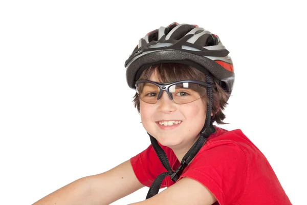 Αστείο παιδί κράνος ποδηλάτων — Φωτογραφία Αρχείου