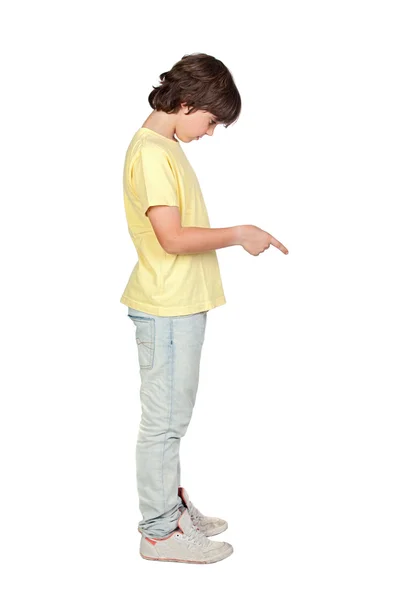 Boy with yellow shirt giving an order — Stok fotoğraf