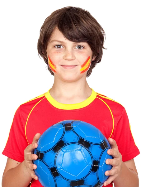 Smiling child fan of the Spanish team — Stockfoto