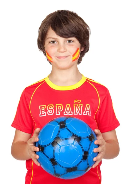 Mosolygó gyermek rajongója a spanyol csapat — Stock Fotó
