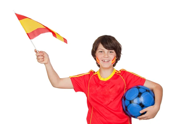 Criança sorridente fã da equipe espanhola — Fotografia de Stock