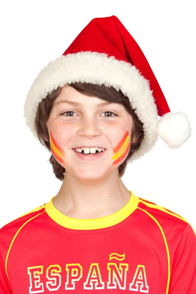 Uśmiechnięte dziecko fan hiszpański zespół w Boże Narodzenie — Zdjęcie stockowe