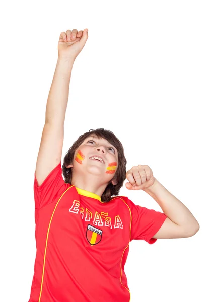 Fã da equipe espanhola comemorando um gol — Fotografia de Stock
