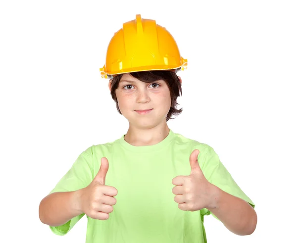 Schönes Kind mit gelbem Helm — Stockfoto