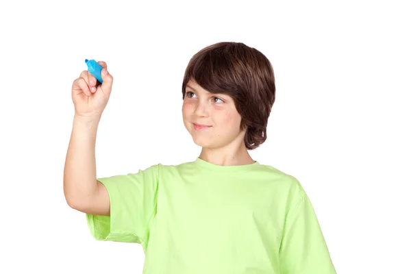 Kind mit blauem Stift — Stockfoto