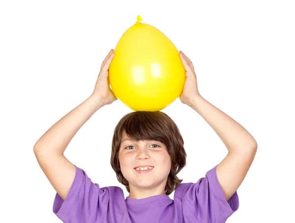 Αστείο παιδί με ένα κίτρινο μπαλόνι — Φωτογραφία Αρχείου