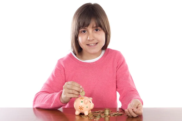 Chica con caja de dinero — Foto de Stock