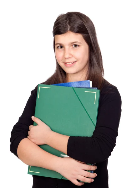 Studente ragazza con cartella verde — Foto Stock