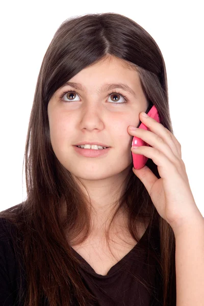 Adorable preteen girl with a mobile — Stock Photo, Image