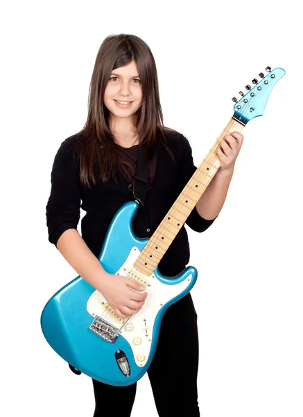 Entzückendes Mädchen mit E-Gitarre — Stockfoto