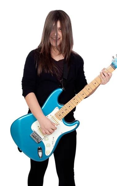 Desheveled menina whit guitarra elétrica — Fotografia de Stock