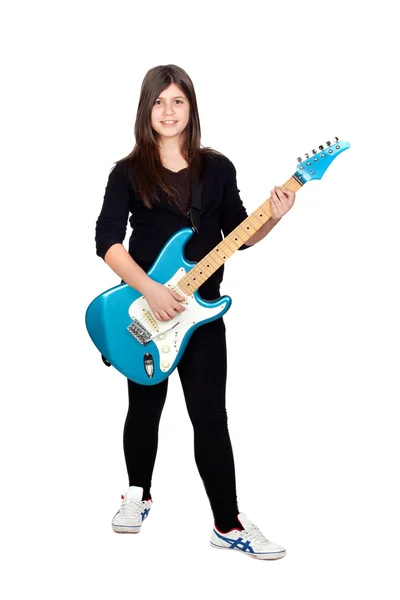 Schattig meisje whit elektrische gitaar — Stockfoto