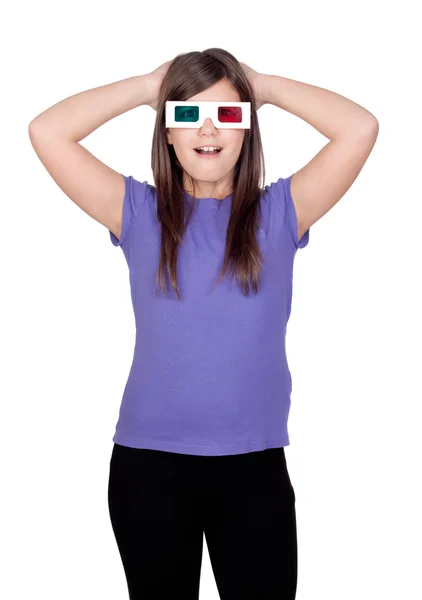 Menina surpresa com óculos tridimensionais — Fotografia de Stock