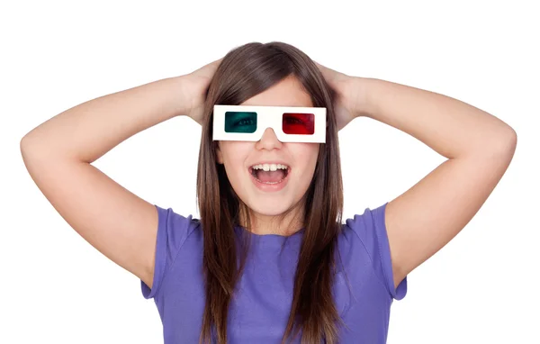 Surprised girl with three-dimensional glasses — Stock Photo, Image