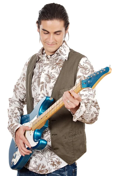 Хлопчик з електричною гітарою — стокове фото