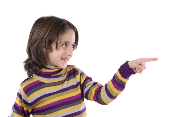 Девочка, показывающая пальцем — стоковое фото