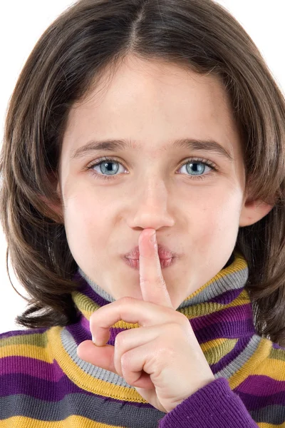 Bedårande flicka beställning tystnad — Stockfoto