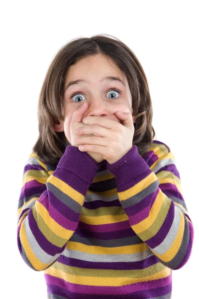 Gesto gracioso de uma menina coberto sua boca — Fotografia de Stock