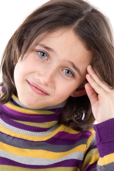 Adorável menina com dor de cabeça — Fotografia de Stock