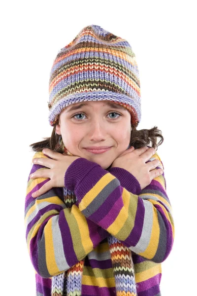 Rozkošná holčička s oblečení na zimu — Stock fotografie