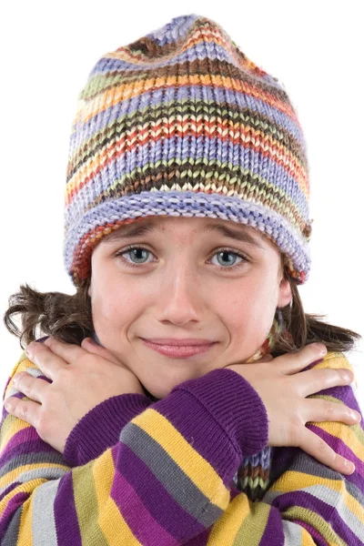 Entzückendes kleines Mädchen mit Kleidung für den Winter — Stockfoto