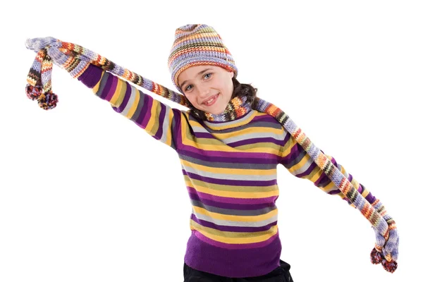 Rozkošná holčička s oblečení na zimu — Stock fotografie