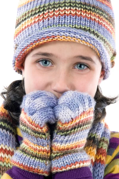 冬天的衣服的可爱小女孩 — 图库照片