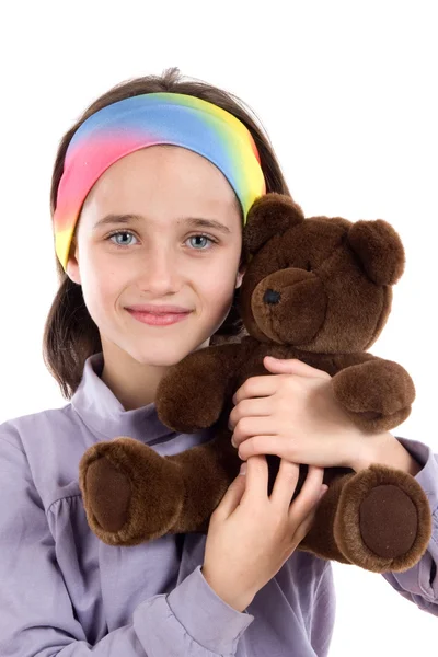 Красива дівчина з плюшевим ведмедем — стокове фото
