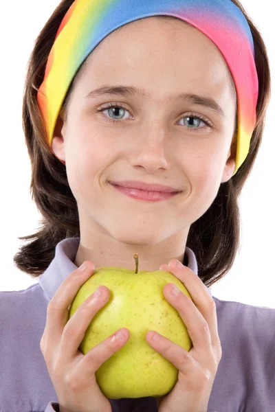 Adorable chica con una manzana — Foto de Stock