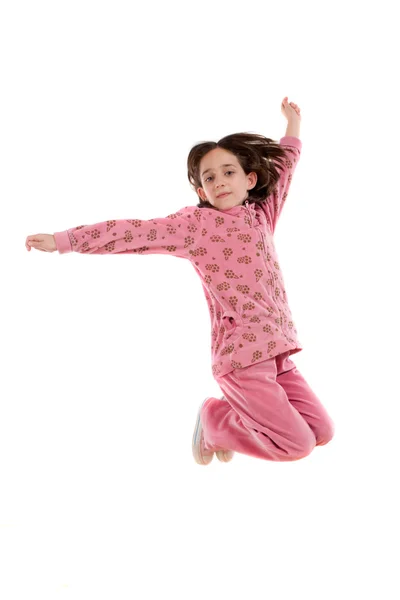 Veselá holčička skákání — Stock fotografie