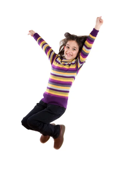 Glada lilla flickan hoppar — Stockfoto