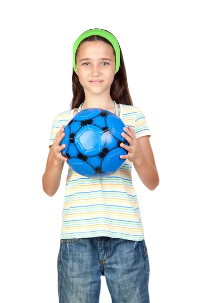 Adorable petite fille avec ballon de football — Photo