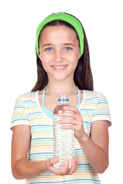 Criança engraçada com garrafa de água — Fotografia de Stock