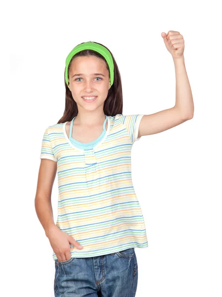 Adorable little girl with the arm raised — Stock Photo, Image